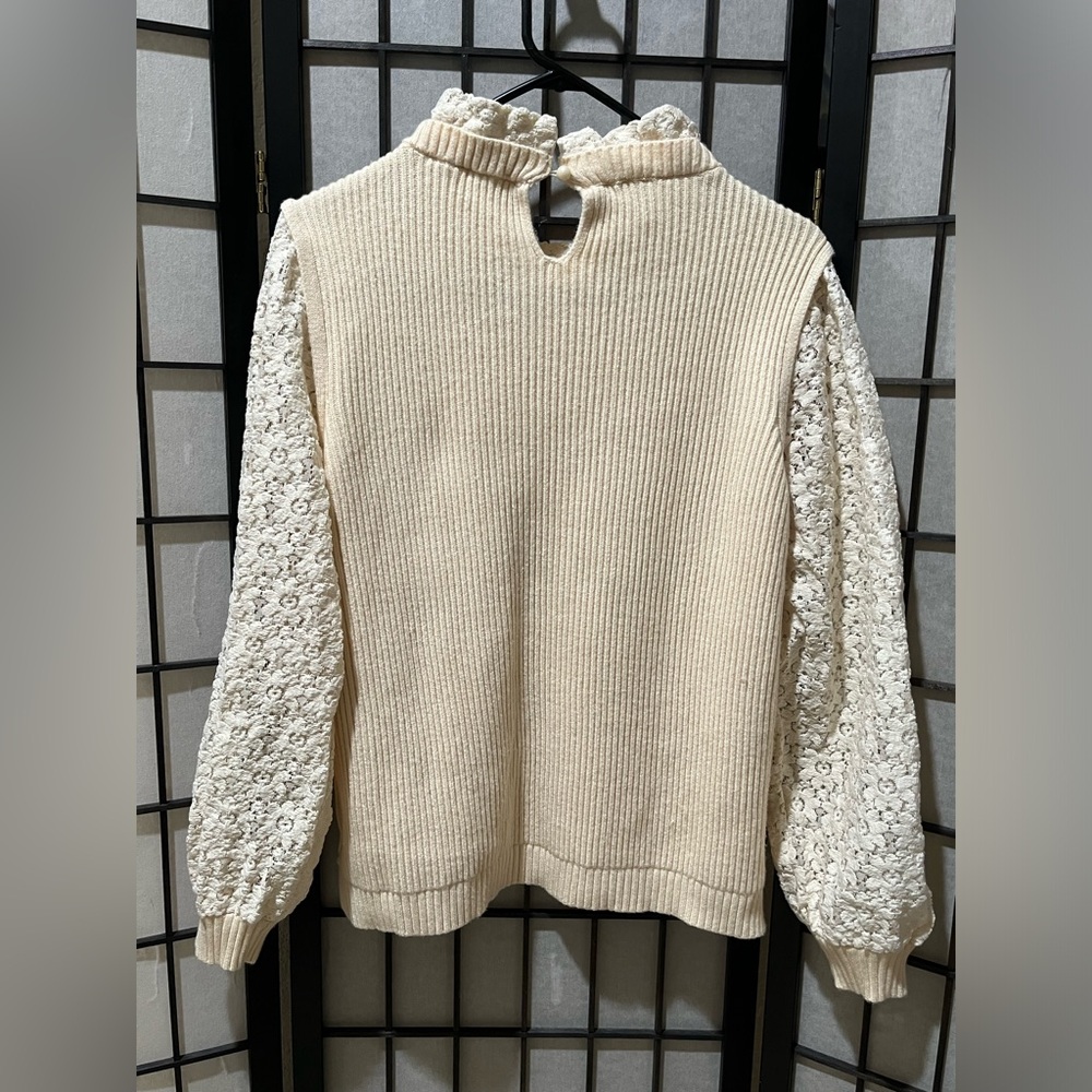HARPER MAES Cream Floral Lace Sleeve Sweater WOMEN SIZE M - Picture 5 of 12